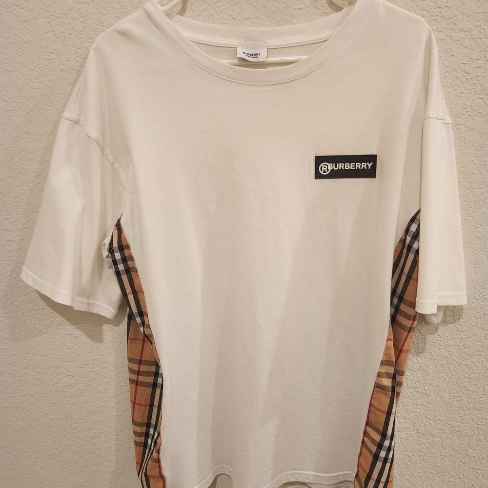 (Never Wore) Burberry Check Panel Cotton T-shirt (Size M) (Unisex)